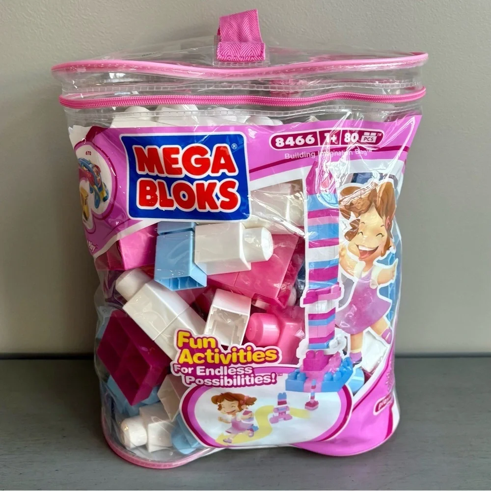 Mega Bloks Pink Blue Building Blocks First Builders 8466 Kids Toy Set 90+ pc